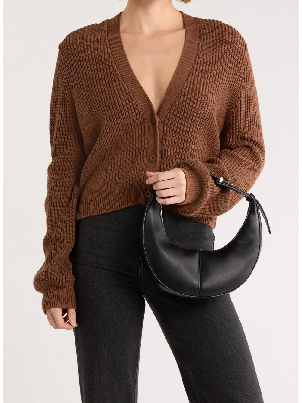 BCBG Classic Sleek Black Crescent Shoulder Bag